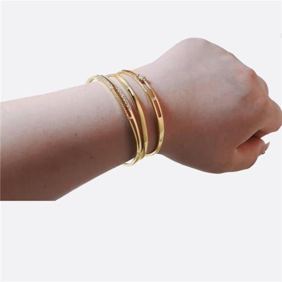 E Gold Bracelets for Women,14K Gold Plated Bangles Bracelets with Cubic Zirconia - Picture 4 of 7